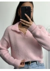Polo Yaka Triko Kazak - Pembe
