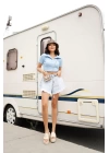 Püsküllü Denim Şort -Açık Kar