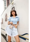 Püsküllü Denim Şort -Açık Kar