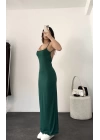 Rana Sırt Dekolte İp Asklı Elbise -Zümrüt