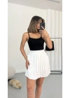 Rena Pileli Etek - Beyaz