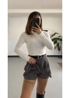 Rita Ön Pileli Şort Etek - Gri