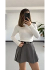 Rita Ön Pileli Şort Etek - Gri