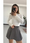 Rita Ön Pileli Şort Etek - Gri