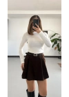Rita Ön Pileli Şort Etek - Kahve