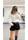 Rita Ön Pileli Şort Etek - Siyah