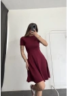 Rona Volanlı Elbise - Bordo
