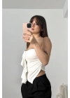 Rose Straplez Crop - Beyaz