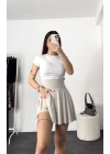 Ruth Şortlu Gizli Cep Etek-Bej