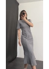 Sadie Kemerli Balık Elbise - Gri