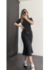 Sadie Kemerli Balık Elbise - Siyah