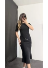 Sadie Kemerli Balık Elbise - Siyah