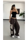 Salena Kontrast Kargo Pantolon - Kahve