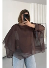 Sally Transparan Bluz - Kahve
