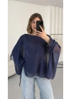 Sally Transparan Bluz - Lacivert