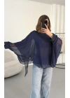 Sally Transparan Bluz - Lacivert