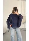 Sally Transparan Bluz - Lacivert