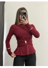 Sandra Toka Detay Bluz - Bordo