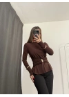 Sandra Toka Detay Bluz - Kahve
