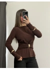 Sandra Toka Detay Bluz - Kahve