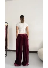 Şeritli Kadife Eşofman- Bordo