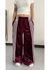 Şeritli Kadife Eşofman- Bordo
