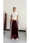 Şeritli Kadife Eşofman- Bordo