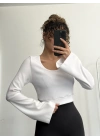Shy İspanyol Kol Crop - Beyaz