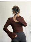 Shy İspanyol Kol Crop - Kahve