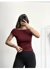Sırt Dekolte Crop - Bordo