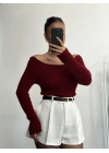 Soft Kayık Yaka Kazak - Bordo