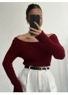 Soft Kayık Yaka Kazak - Bordo
