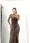 Straplez Leopar Elbise