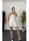 Straplez Şortlu Elbise - Beyaz