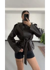 Tania Kruvaze Deri Trençkot - Kahve