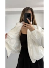 Taşlı Dik Yaka Astarlı Ceket - Beyaz