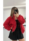 Taşlı Dik Yaka Astarlı Ceket - Kırmızı