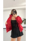 Taşlı Dik Yaka Astarlı Ceket - Kırmızı