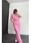 Vatkalı Crep Tulum - Pembe
