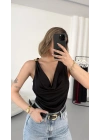 Venice Degaje Yaka Bodysuit - Siyah