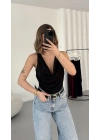 Venice Degaje Yaka Bodysuit - Siyah