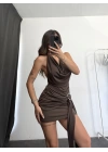 Vera Toka Detay Elbise - Kahve