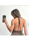 Vera Toka Detay Elbise - Kahve