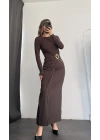 Vicky Toka Detay Elbise - Kahve