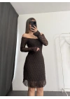Violett Dantel Elbise - Kahve