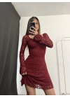 Wanda Mini Dantel Elbise - Bordo