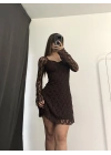 Wanda Mini Dantel Elbise - Kahve