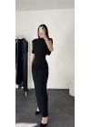 Wiate Vatkalı Sıfır Kol Elbise -Siyah