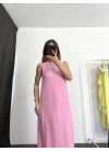 Wind Keten Elbise -Pembe