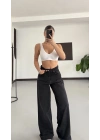 Yüksek Bel Geniş Paça Jean - Füme